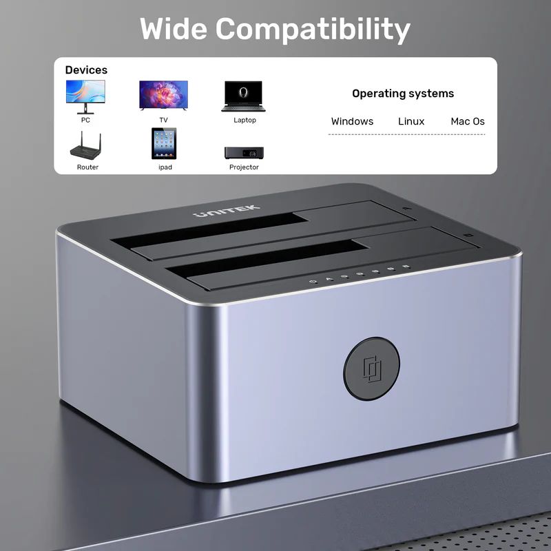 Unitek Y-3027GY01-EU 10Gbps Dual-Bay SATA Docking Station Space Grey