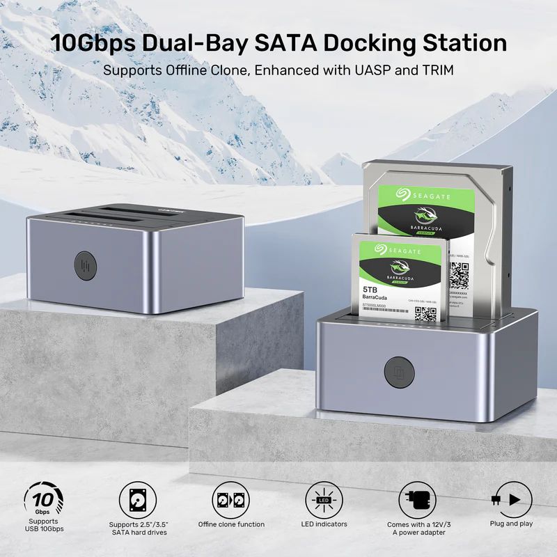 Unitek Y-3027GY01-EU 10Gbps Dual-Bay SATA Docking Station Space Grey
