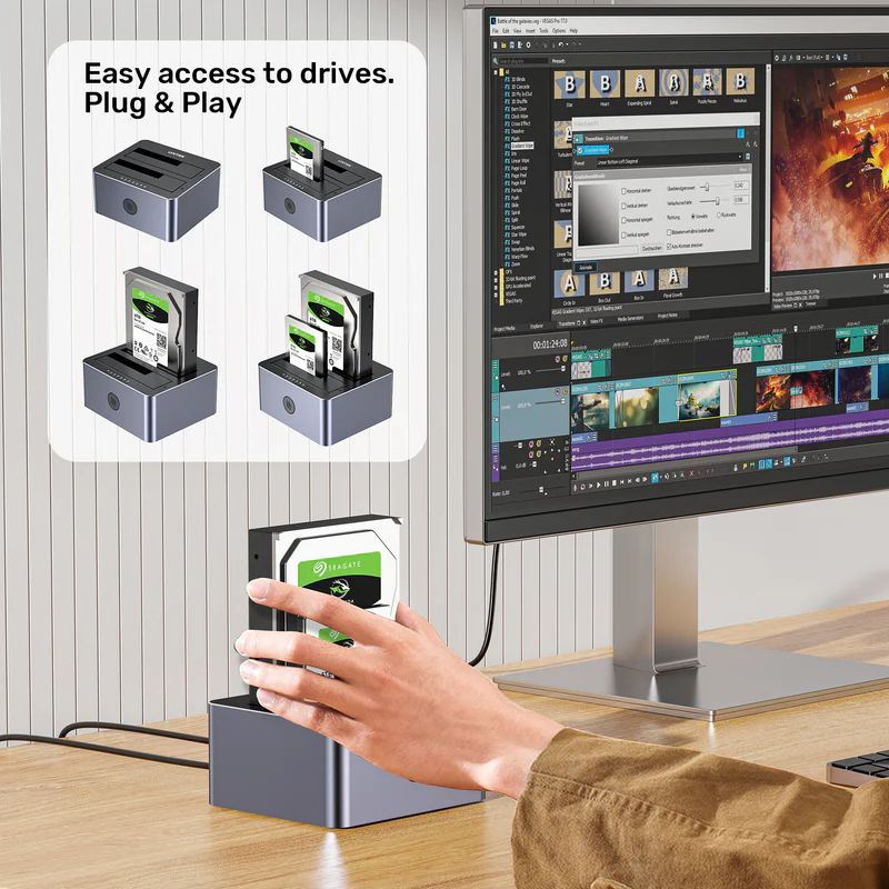 Unitek Y-3027GY01-EU 10Gbps Dual-Bay SATA Docking Station Space Grey