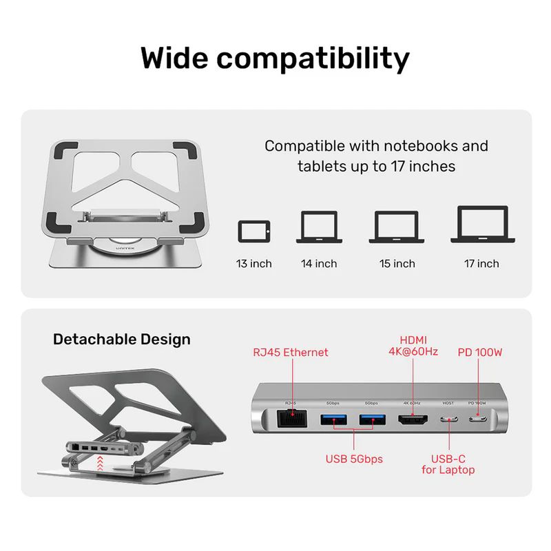 Unitek USB-C Laptop Docking Station Space Grey