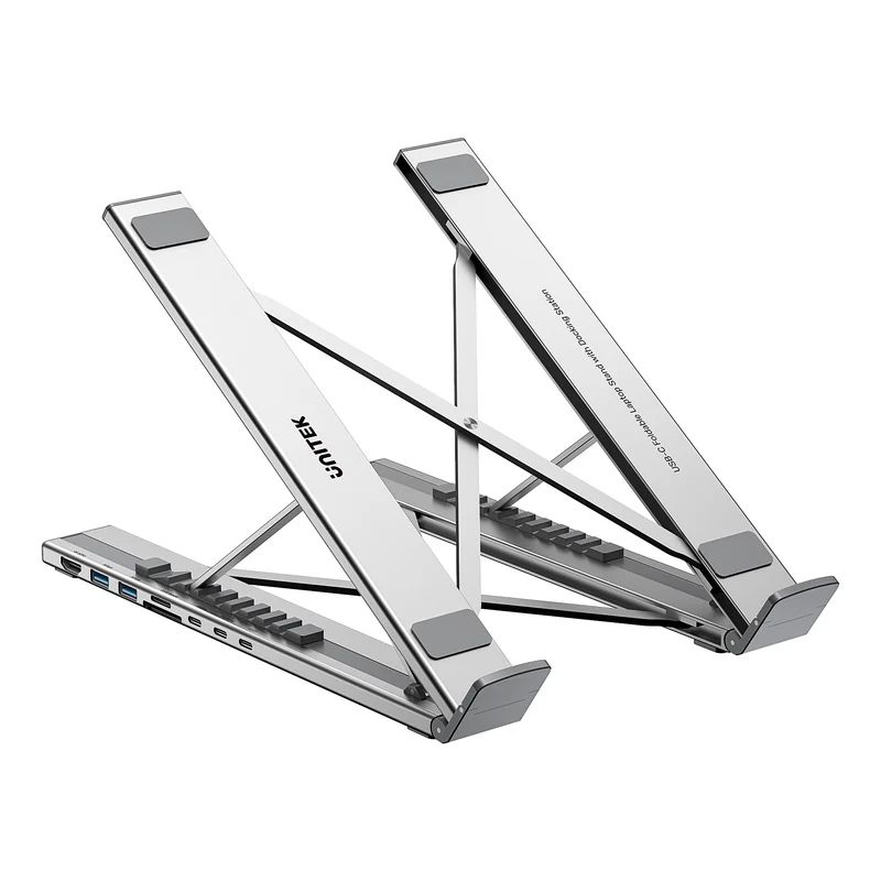Unitek USB-C Foldable Laptop Stand with Docking Station Silver