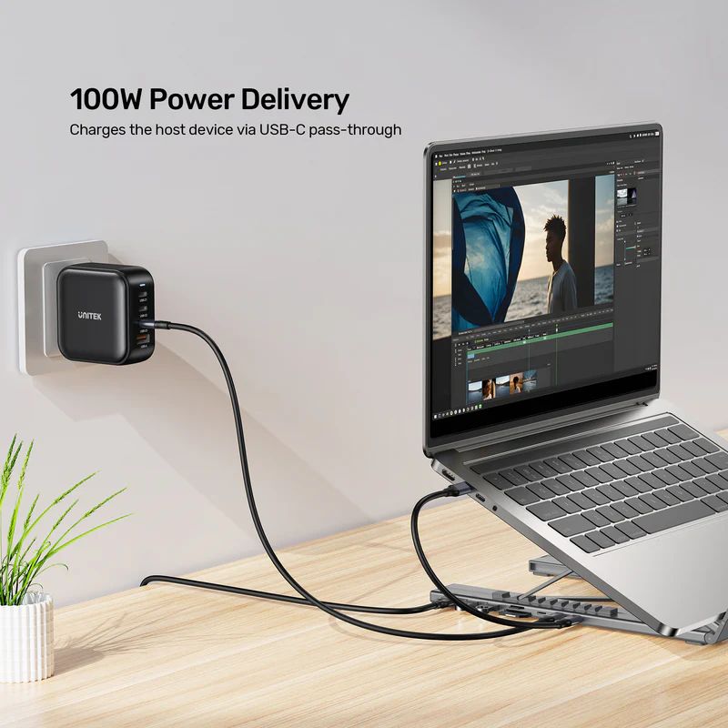 Unitek USB-C Foldable Laptop Stand with Docking Station Silver