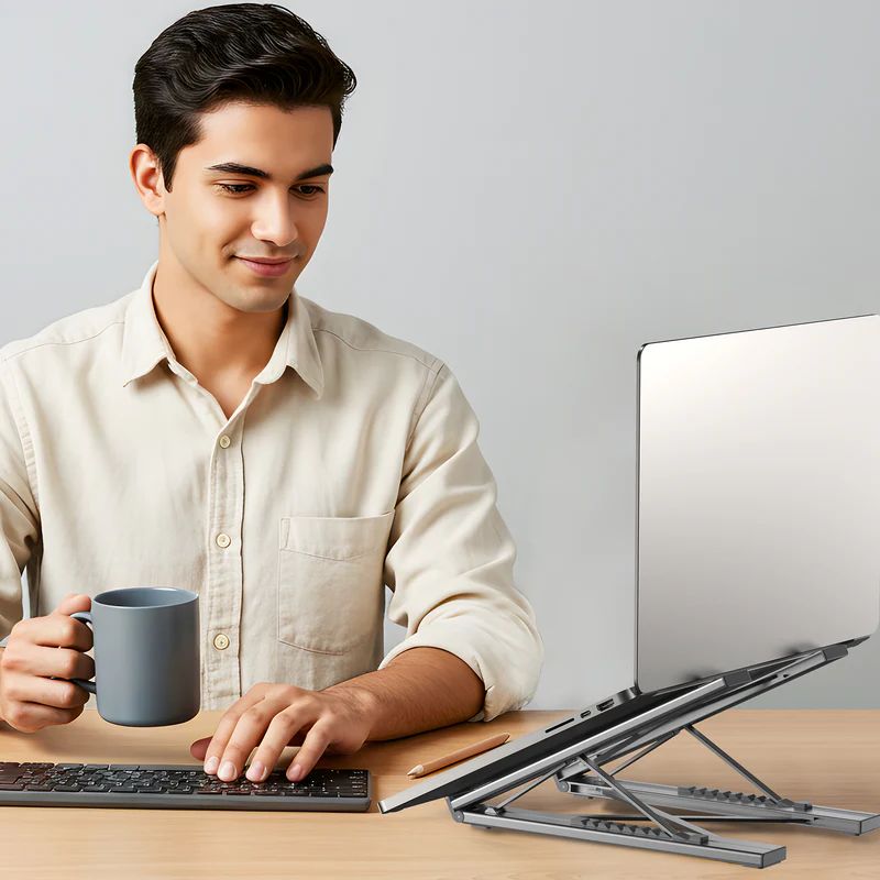 Unitek USB-C Foldable Laptop Stand with Docking Station Silver