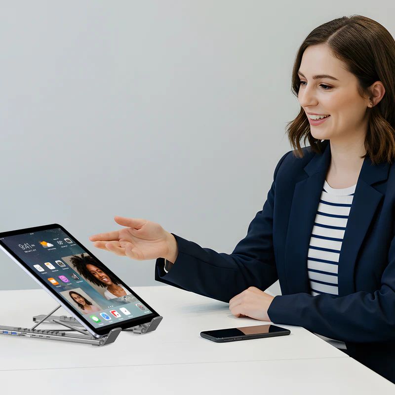 Unitek USB-C Foldable Laptop Stand with Docking Station Silver