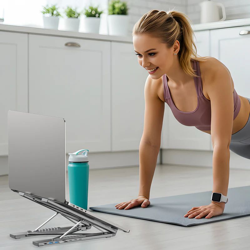 Unitek USB-C Foldable Laptop Stand with Docking Station Silver
