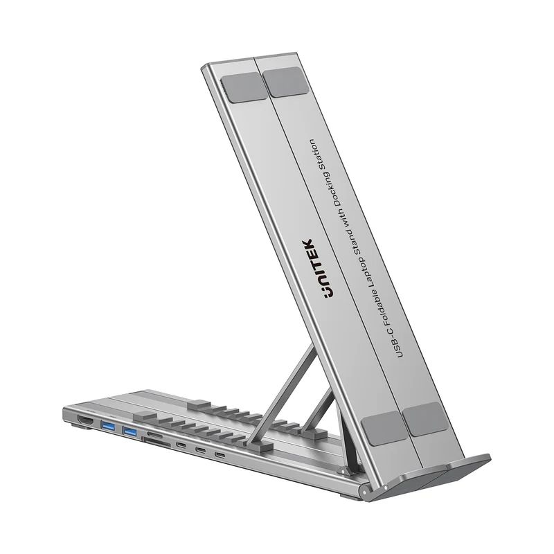 Unitek USB-C Foldable Laptop Stand with Docking Station Silver