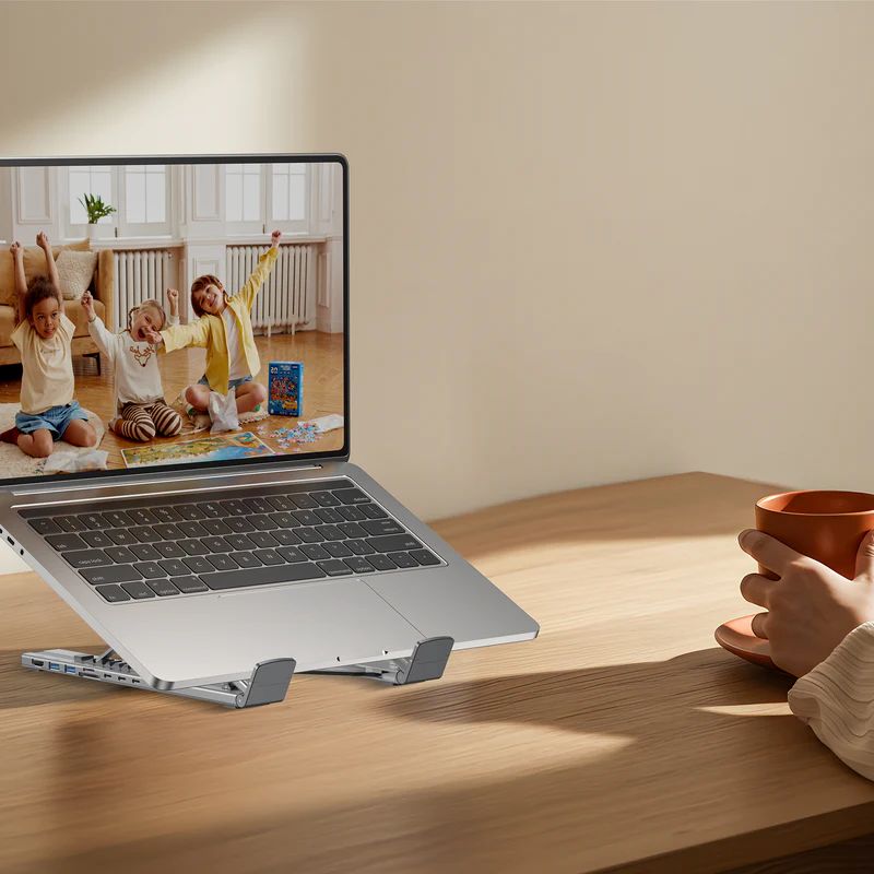 Unitek USB-C Foldable Laptop Stand with Docking Station Silver