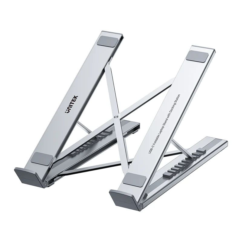 Unitek USB-C Foldable Laptop Stand with Docking Station Silver