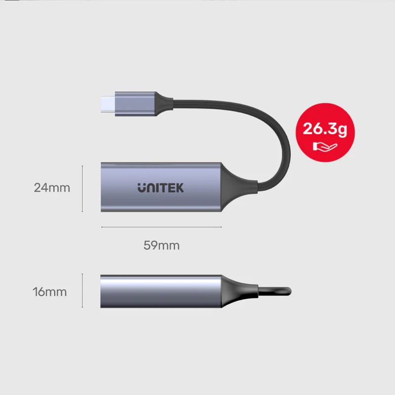Unitek USB-C To Gigabit Ethernet Adapter With 100W Power Delivery Space Grey