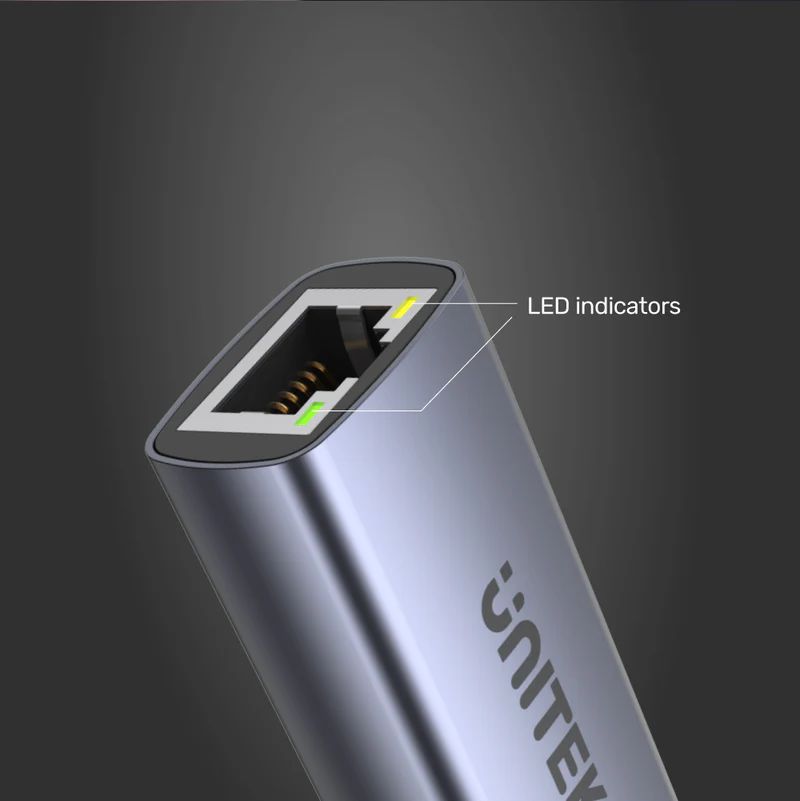 Unitek USB-C To Gigabit Ethernet Adapter With 100W Power Delivery Space Grey