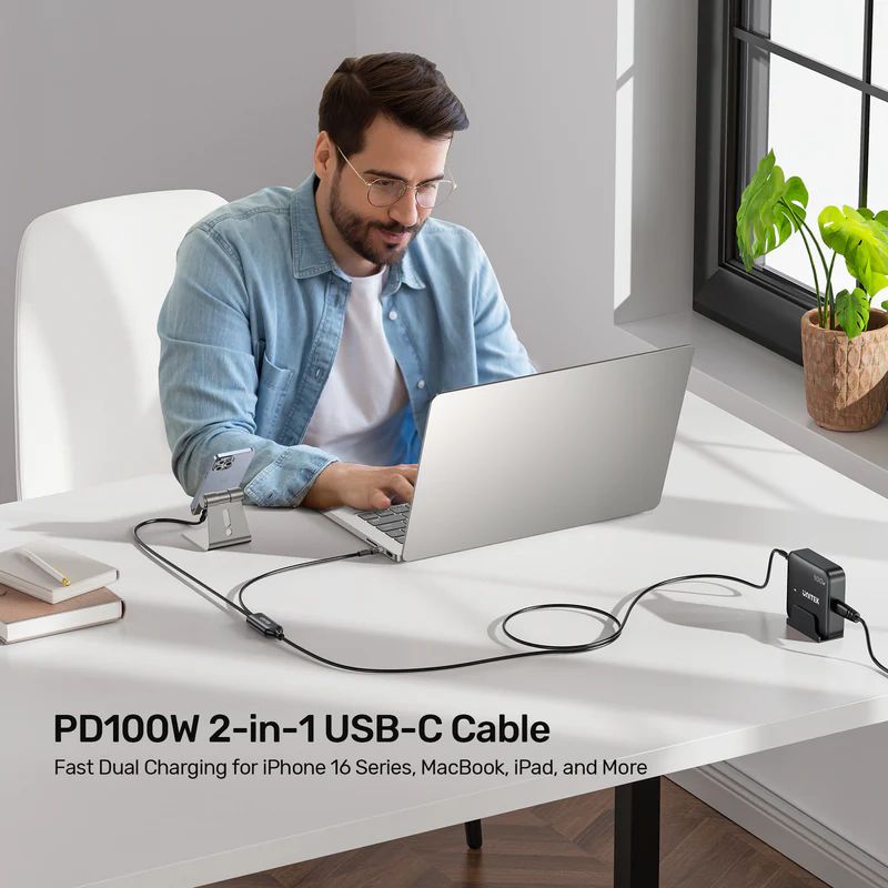 Unitek PD100W 2-in-1 USB-C Cable 1,8m Black