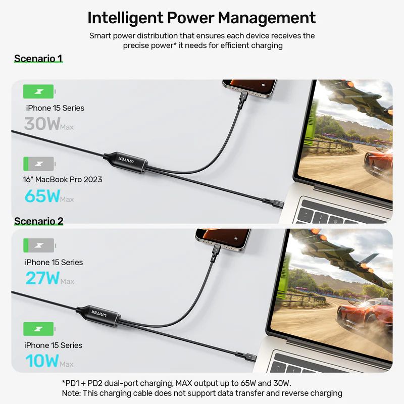 Unitek PD100W 2-in-1 USB-C Cable 1,8m Black