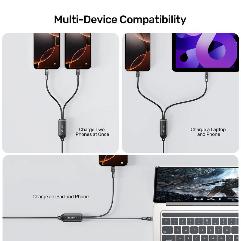 Unitek PD100W 2-in-1 USB-C Cable 1,8m Black