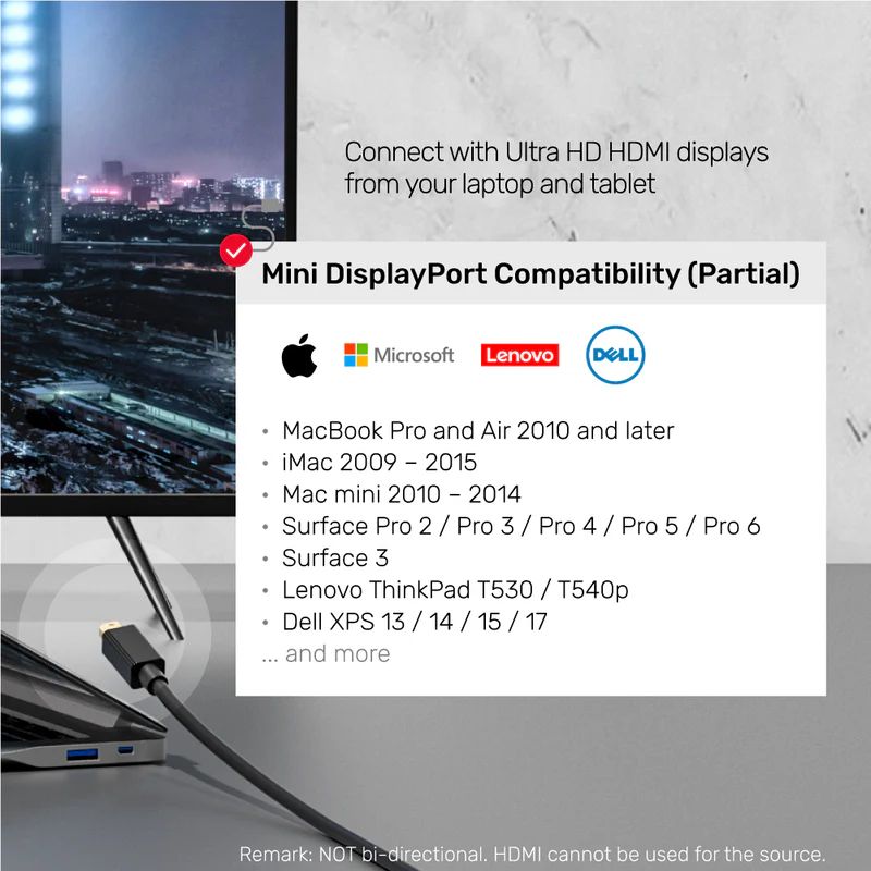 Unitek 4K 30Hz Mini DisplayPort to HDMI 1.4 Cable 2m Black