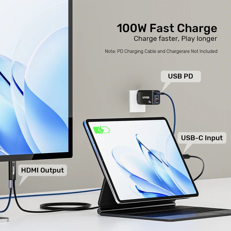 Unitek USB-C to HDMI 4K 60Hz Cable with PD 100W 2m Black
