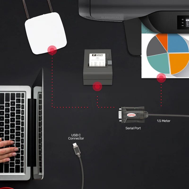 Unitek USB-C to Serial RS232 Cable 1,5m Transparent