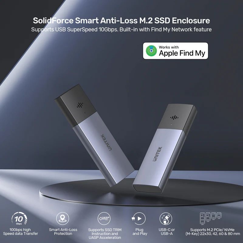 Unitek SolidForce Smart Anti-loss M.2 SSD Enclosure Space Grey