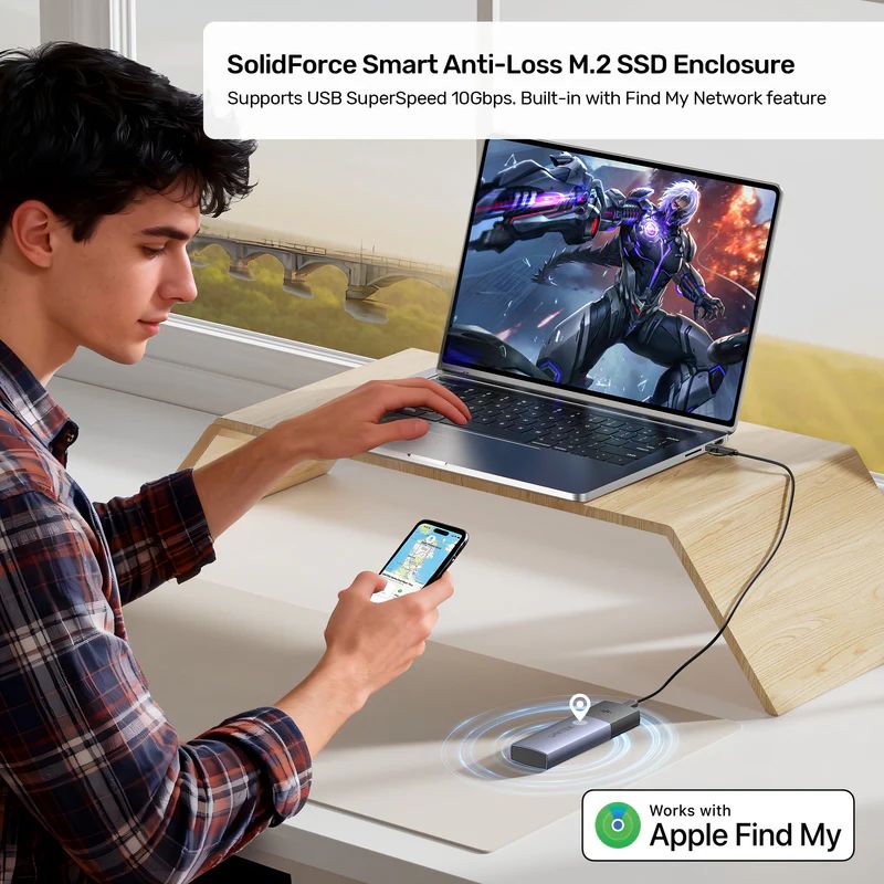 Unitek SolidForce Smart Anti-loss M.2 SSD Enclosure Space Grey