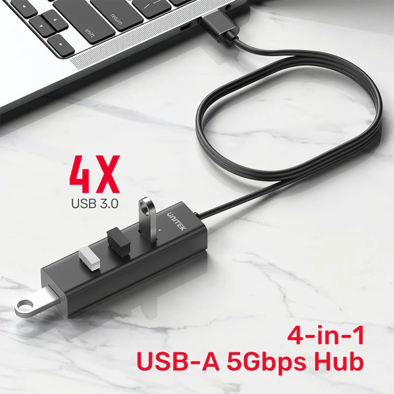 Unitek 4-in-1 USB-A 5Gbps Hub Black