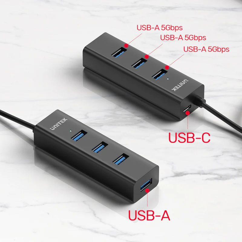 Unitek 4-in-1 USB-A 5Gbps Hub Black