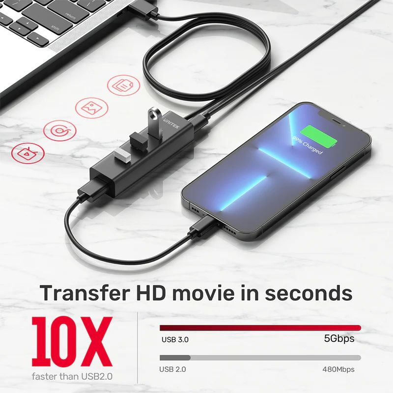Unitek 4-in-1 USB-A 5Gbps Hub Black