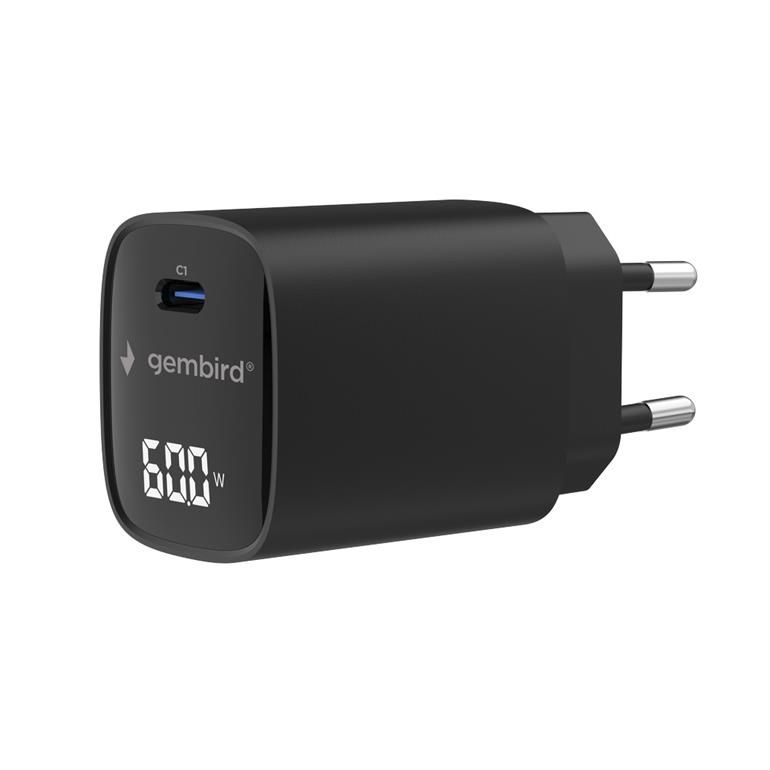 Gembird 60W USB Type-C fast charger LCD Black