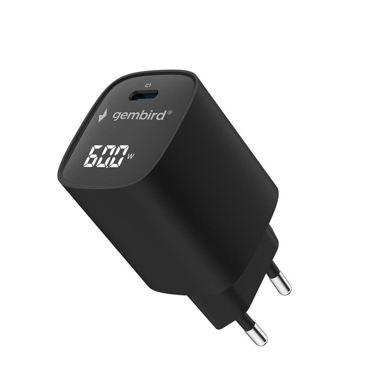Gembird 60W USB Type-C fast charger LCD Black