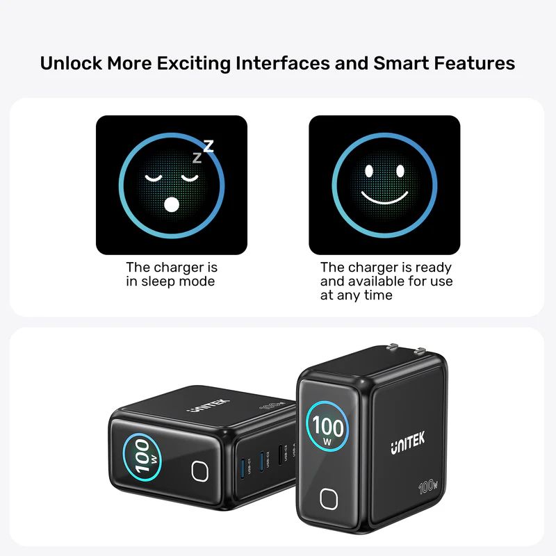 Unitek Rexo 100W 4-Port GaN Charger with Smart Display Black