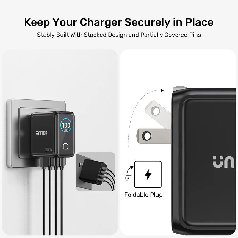 Unitek Rexo 100W 4-Port GaN Charger with Smart Display Black