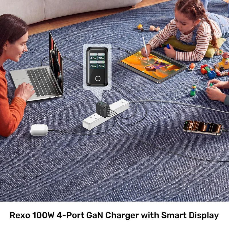 Unitek Rexo 100W 4-Port GaN Charger with Smart Display Black