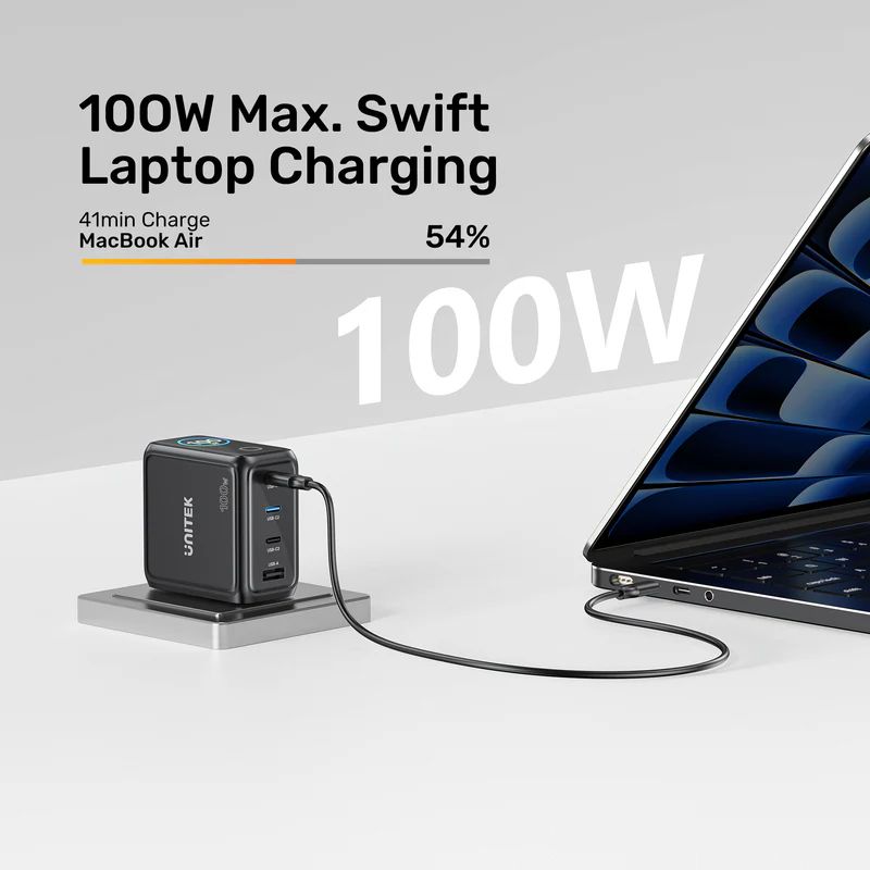 Unitek Rexo 100W 4-Port GaN Charger with Smart Display Black