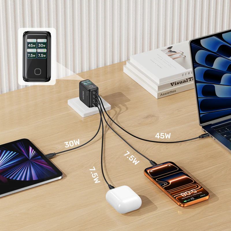 Unitek Rexo 100W 4-Port GaN Charger with Smart Display Black