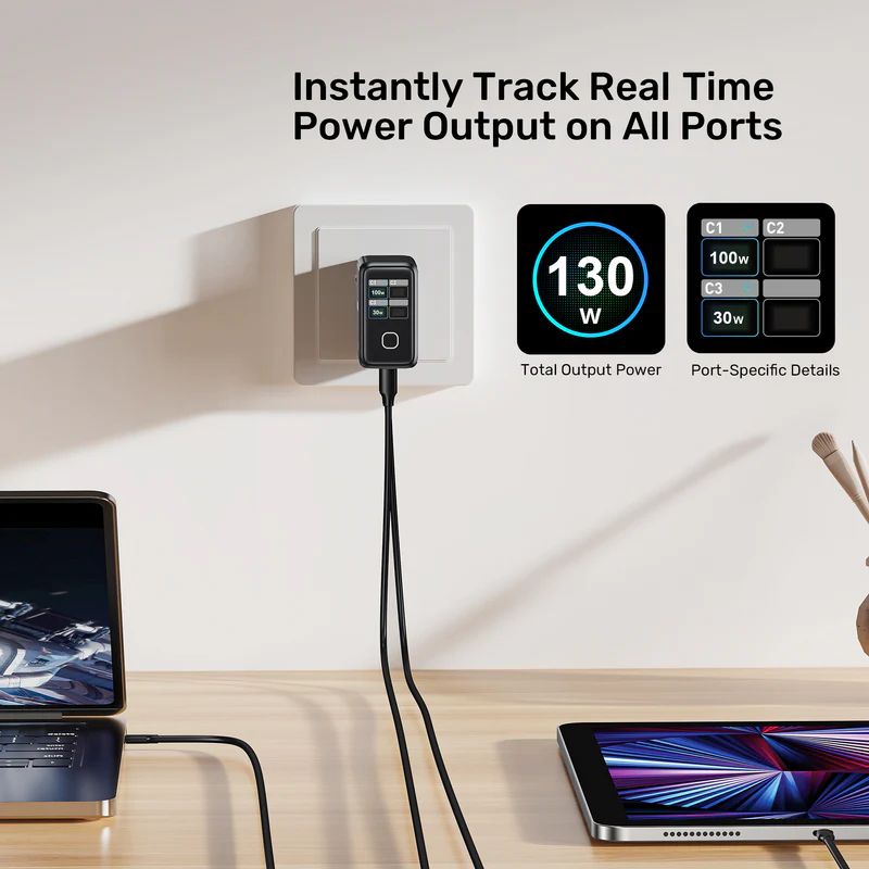 Unitek Rexo 140W 4-Port GaN Charger with Smart Display Black