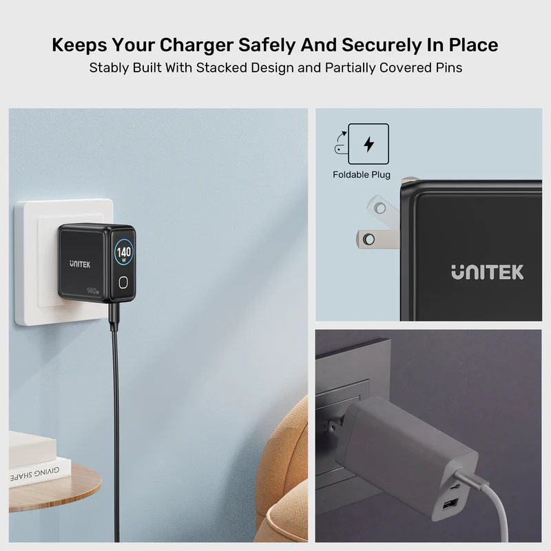 Unitek Rexo 140W 4-Port GaN Charger with Smart Display Black