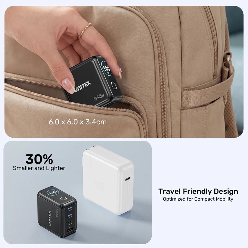 Unitek Rexo 140W 4-Port GaN Charger with Smart Display Black