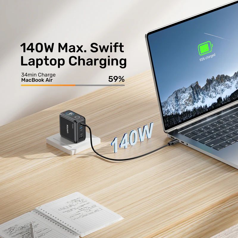 Unitek Rexo 140W 4-Port GaN Charger with Smart Display Black