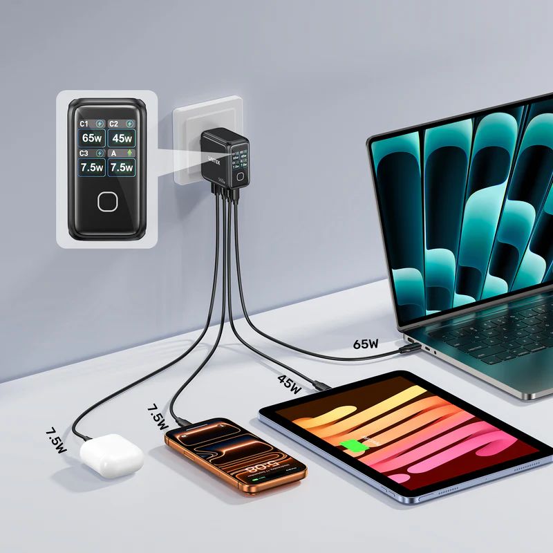 Unitek Rexo 140W 4-Port GaN Charger with Smart Display Black