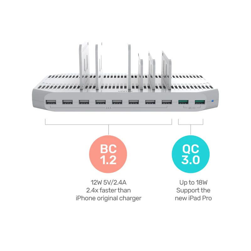 Unitek USB Charging Station 10 Port QC 3.0 96W White