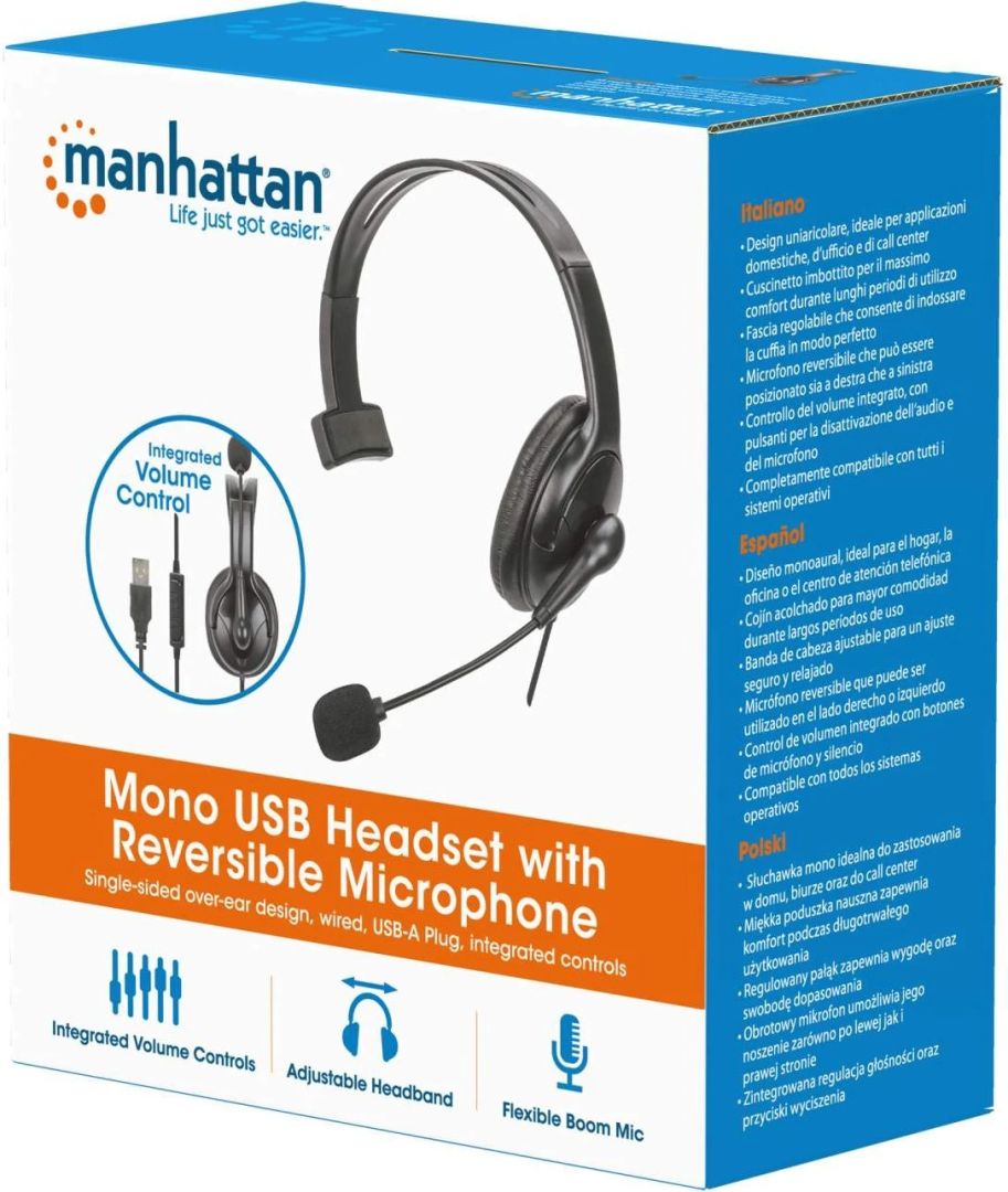 Manhattan Mono USB Headset Black