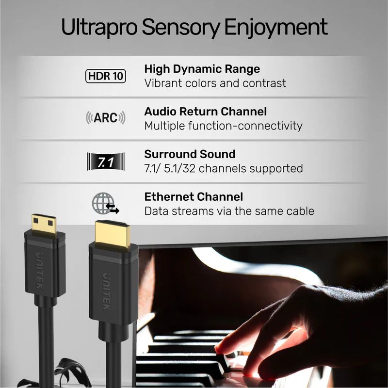 Unitek Micro HDMI to HDMI 4K 60Hz High Speed Cable 2m Black