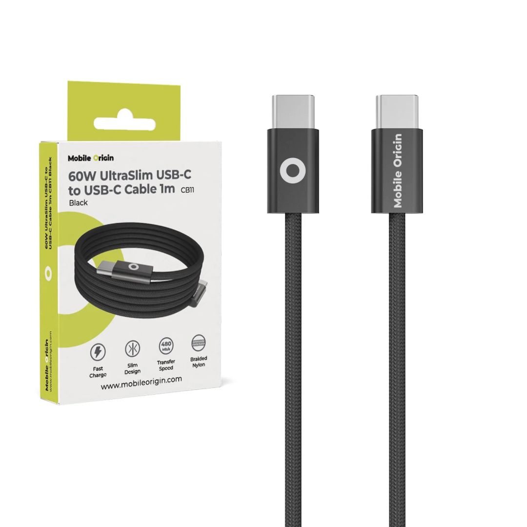 Mobile Origin CB11 60W UltraSlim USB-C to USB-C Cable 1m Black