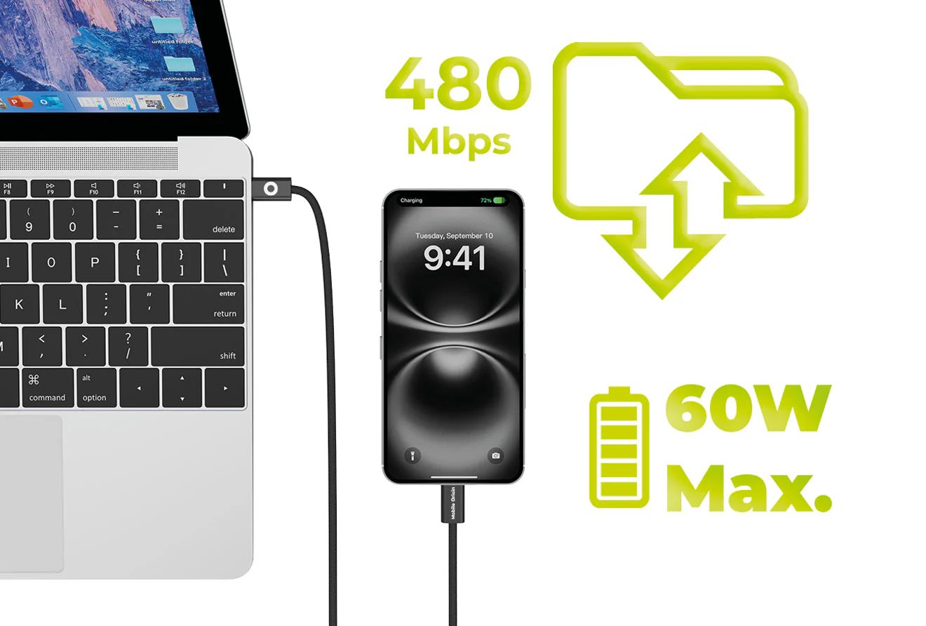 Mobile Origin CB11 60W UltraSlim USB-C to USB-C Cable 1m Black