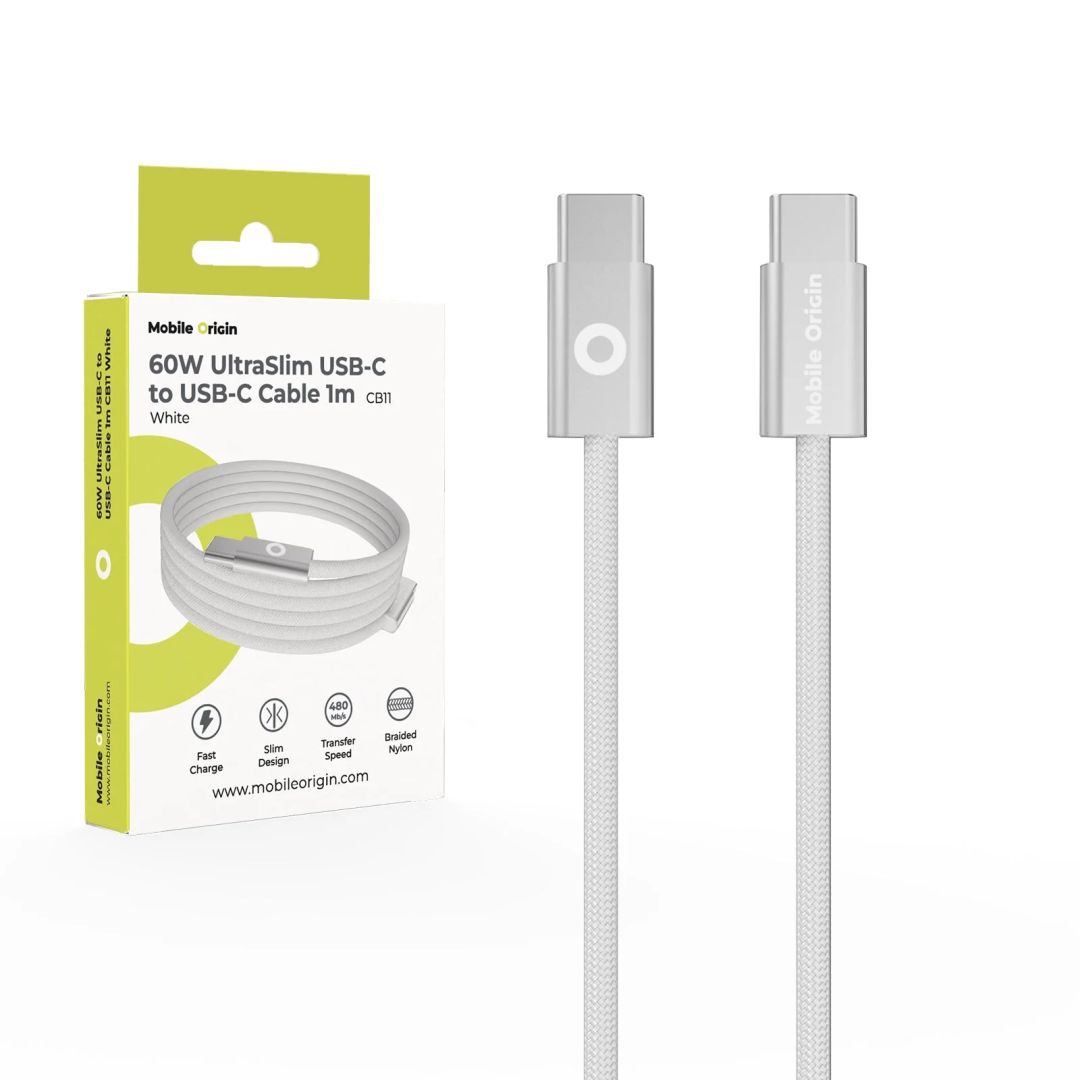 Mobile Origin CB11 60W UltraSlim USB-C to USB-C Cable 1m White