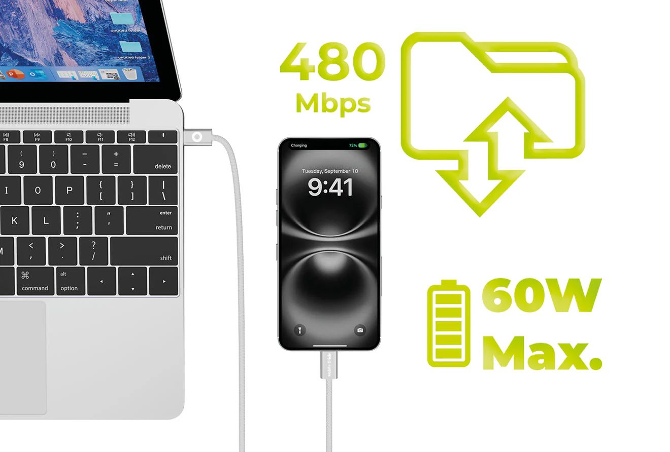 Mobile Origin CB11 60W UltraSlim USB-C to USB-C Cable 1m White