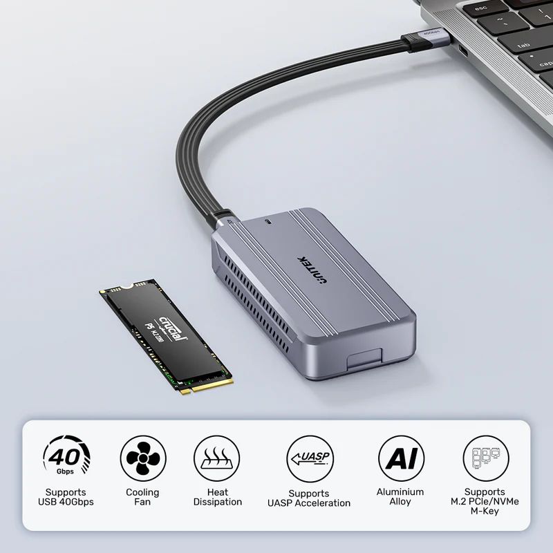 Unitek SolidForce Reefer TurboCool USB4 40Gbps M.2 SSD Enclosure with Cooling Fan