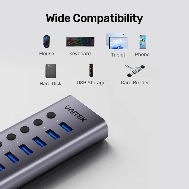 Unitek 7-in-1 Individual Switches Hub Space Grey