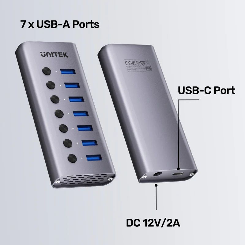 Unitek 7-in-1 Individual Switches Hub Space Grey