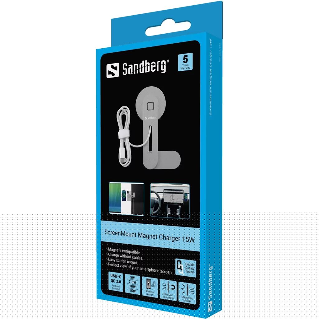 Sandberg ScreenMount Magnet Charger 15W Silver