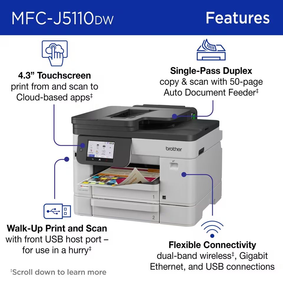 Brother MFC-J5110DWwireless tintasugaras nyomtató/másoló/síkágyas scanner/fax