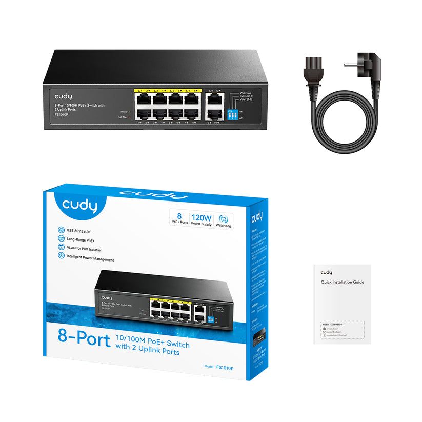 Cudy FS1010P V4.0 8-Port 10/100M PoE+ Switch with 2 Uplink Ports